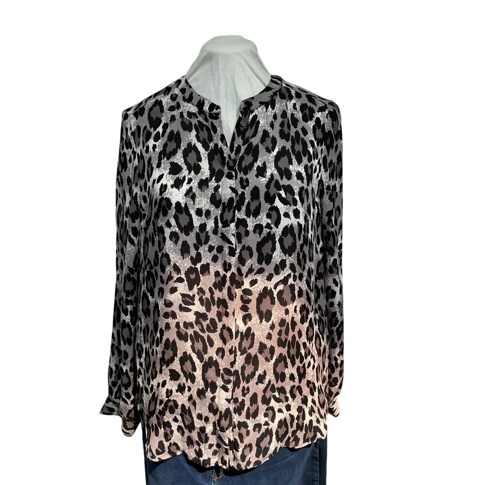 Joie Leopard Print Silk Blouse Button-Up With Placket Size M - Picture 2 of 6